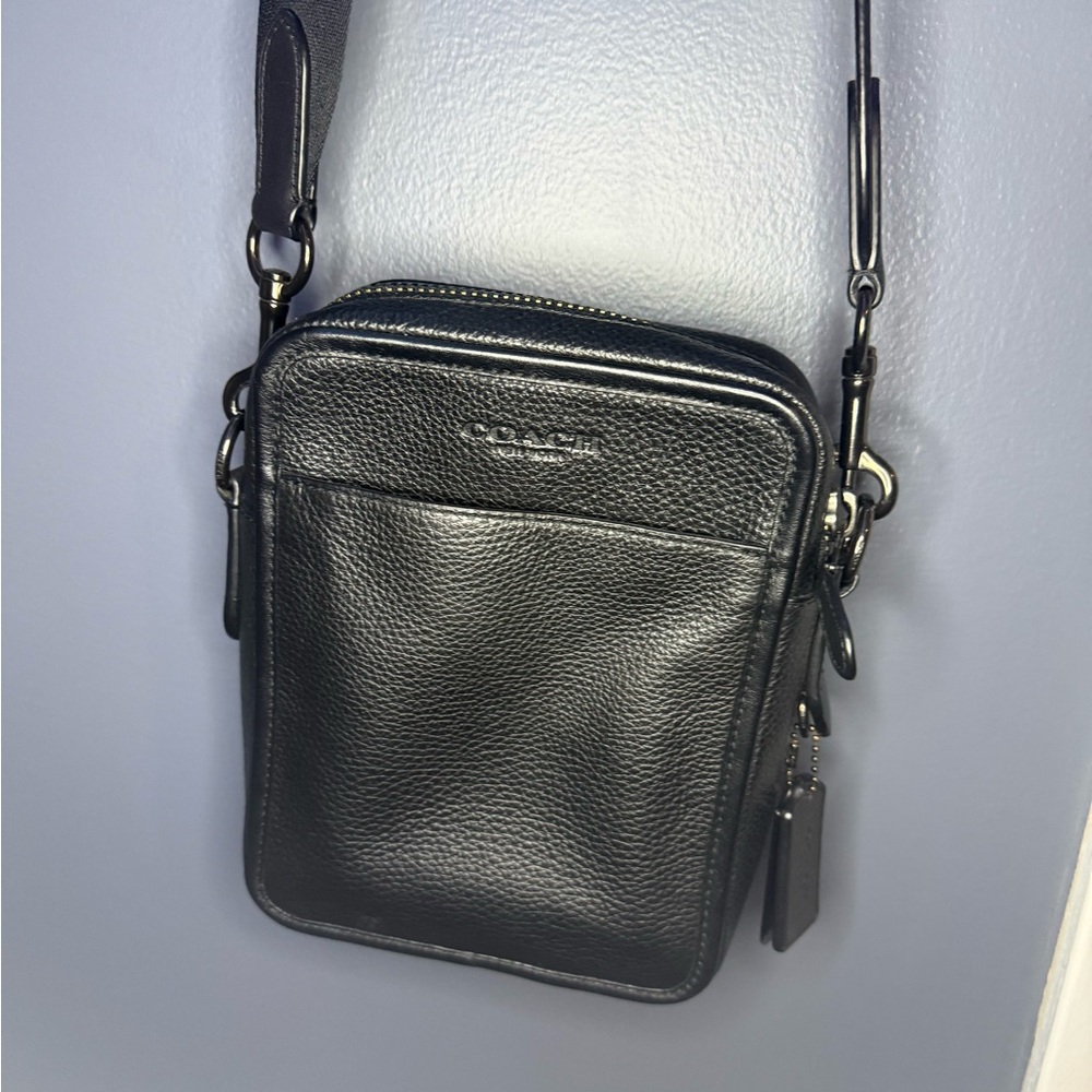 Coach Black Pebbled Leather Messenger Bag - Picture 1 of 6